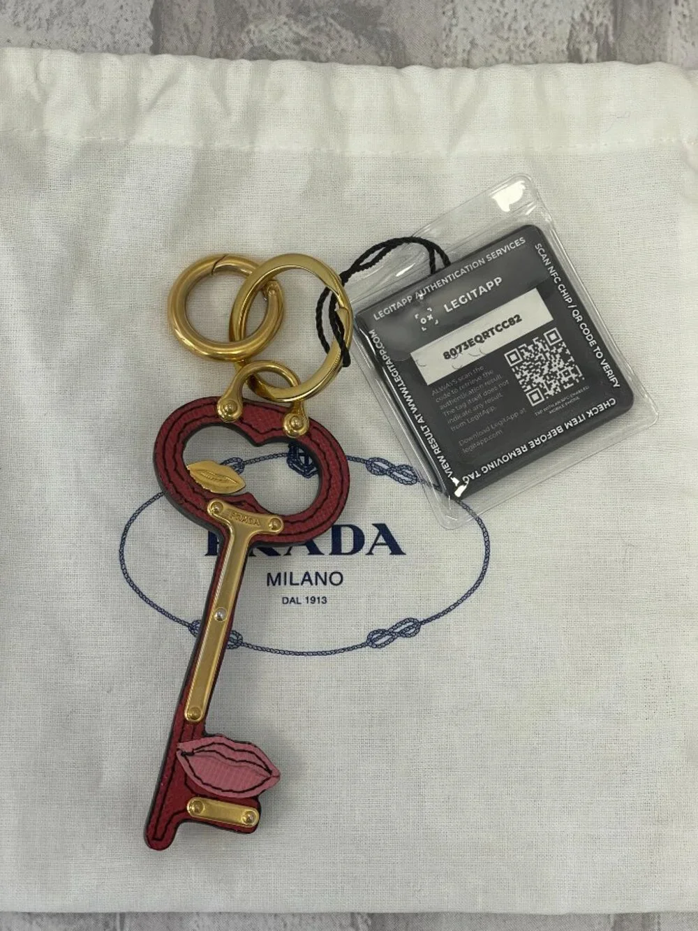 Prada Red Key & Pink Lip Leather Key Ring - Preowned
